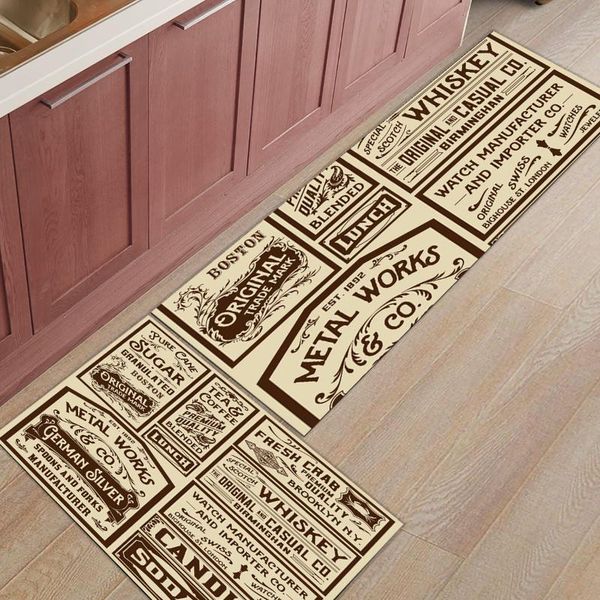 

spaper labels retro long kitchen mat home entrance doormat anti-slip bathroom rug floor decoration carpets