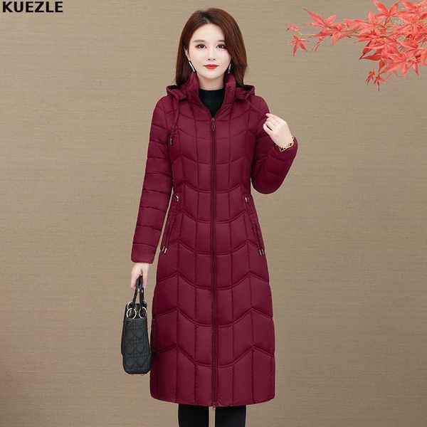 

women's down & parkas midi long coat parka winter jacket women cotton coats 2021 ladies slim light section oversize 4xl, Black