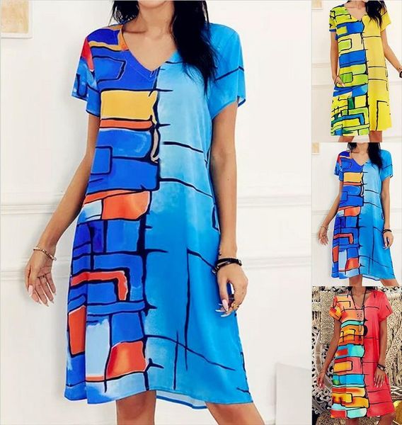 

loose lace v neck women dresses boho vintage ruffles beprinted dress large big summer party beach plus sizes, Black;gray