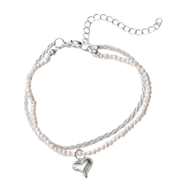 

link, chain 2021 korean fashion stainless steel women's bracelet imitation pearl simple double layer gypsophila sweet round bead, Black