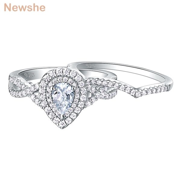 

she 2 pcs 925 sterling silver wedding rings for women engagement ring sets 1.7ct pear shape teardrop aaaaa zircon br0829 211217, Slivery;golden