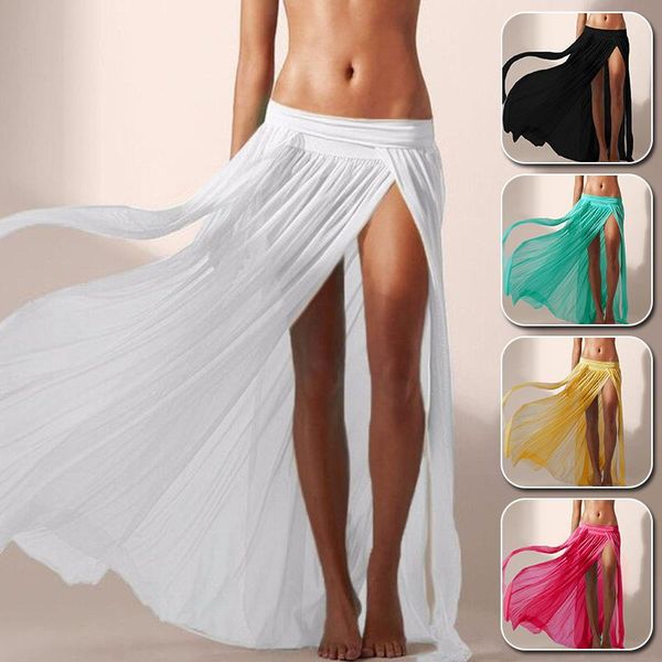 

two-piece suits 1pc beach dress solid color bikini chiffon cover up skirt sarong maxi fashion perspective summer clothes