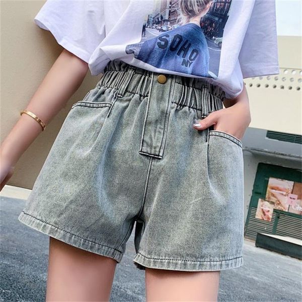 

women's shorts 2021 summer elastic waist denim loose wild 3-point, White;black