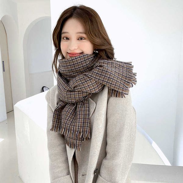 

imitation cashmere autumn and winter female warm lattice scarf tassel sweet bib shawl, Blue;gray
