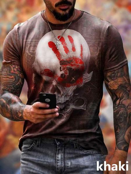 

men's t-shirts summer t-shirt blood palm print pattern short-sleeved skull 3d large t shirts, White;black