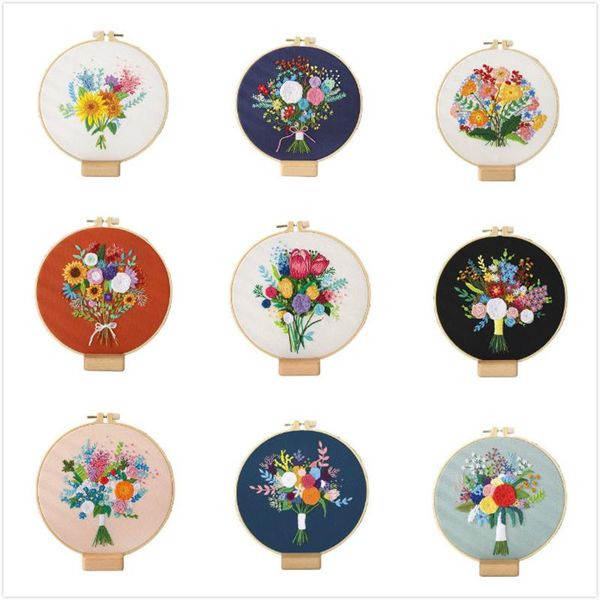 

flower bouquet diy embroidery kit with frame needlework pattern printed cross stitch for beginner swing art painting handicraft other arts a