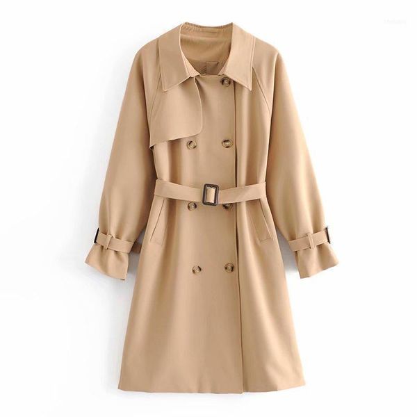 

autumn women trench solid button sashes long sleeves turn-down collar female fashion casual clothes1, Tan;black