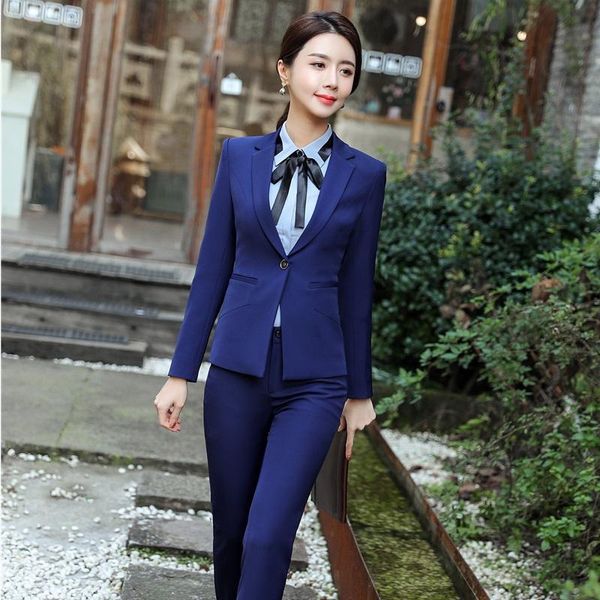 

elegant navy blue formal pantsuits with 2 piece and pants for business women blazers & jackets ladies suits plus size women's two, White