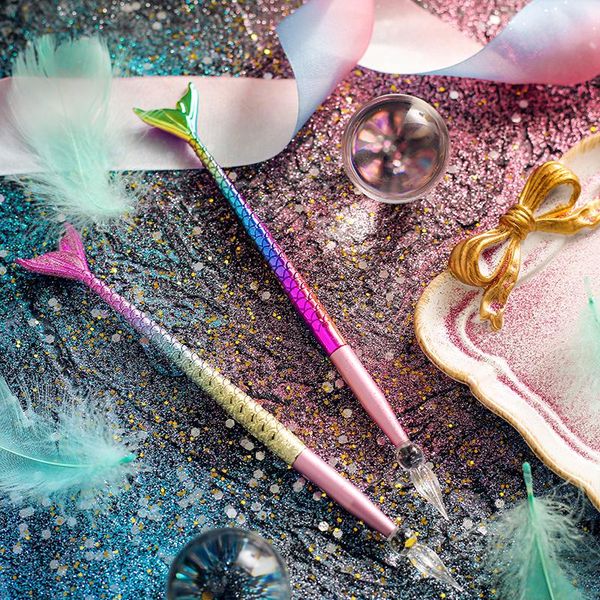 

fountain pens mermaid gradual change color glass dip pen crystal student use