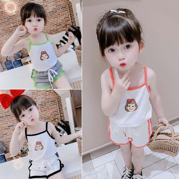 

girls' net red suit summer korean children's girl's two piece vest, White