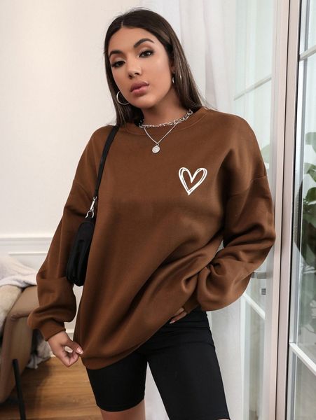 

heart print thermal lined sweatshirt n89w#, White;black