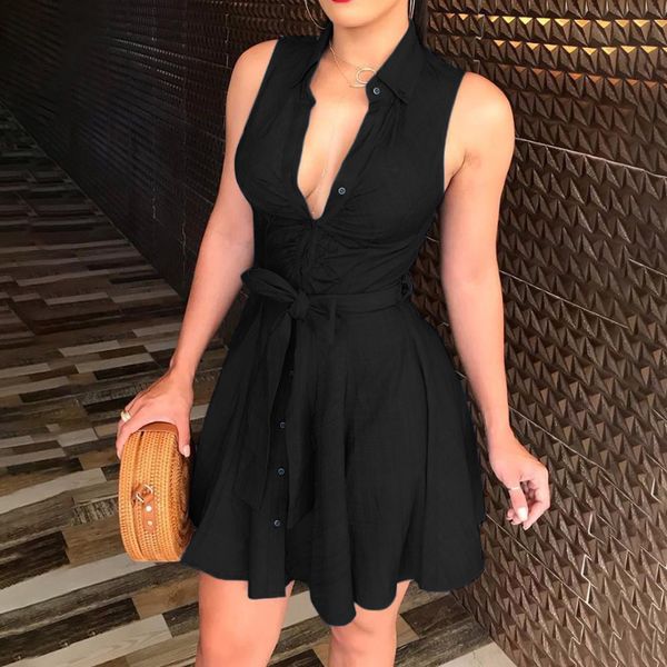 

summer sleeveless deep v neck off the shoulder solid color dress for women high waist mini dresses club wear a line clothes, Black
