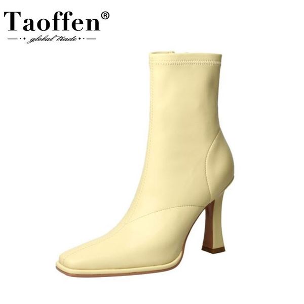 

boots taoffen size 33-40 high heel women strange zipper ankle fashion winter shoes footwear, Black