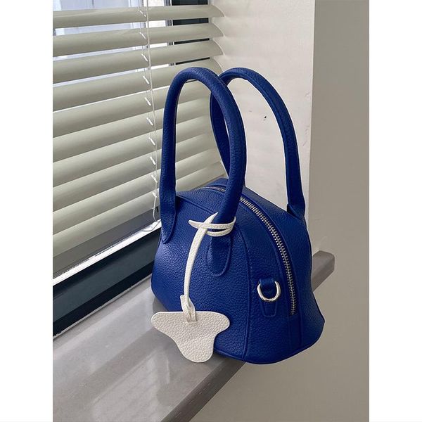 

evening bags blue lychee pattern soft texture one shoulder hand shell pouch inclined bag girl