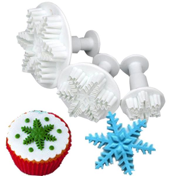 

3pcs snowflake snow shape cake plunger mould chocolate cookie candy mold cutters cupcake decorating tool baking moulds
