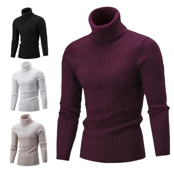 

men's casual tight knit solid color long sved sweater, high neck pullover, White;black