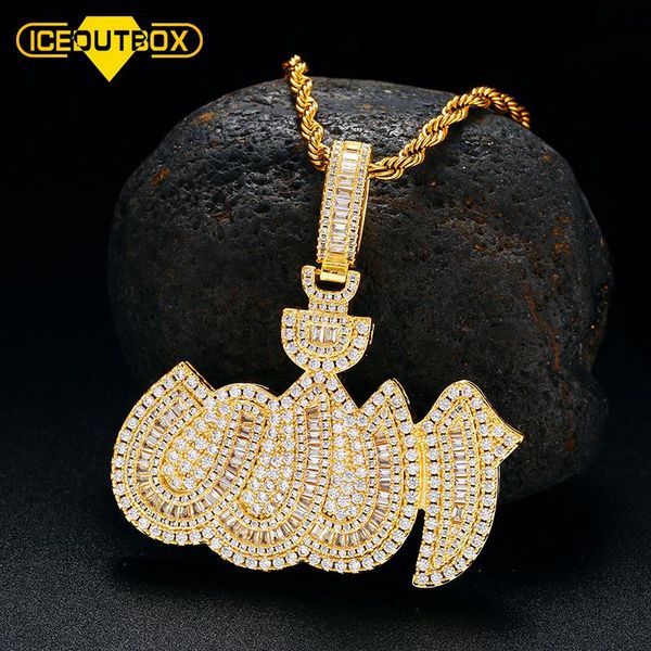 

chains iceoutbox religious muslim pendant necklace full of crystal prayer jewelry iced out bling for men women necklaces, Silver