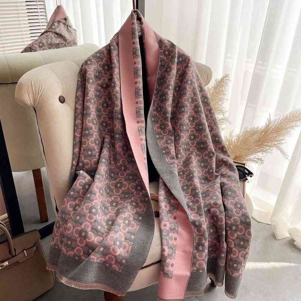 

scarf neckerchief scarves korean fashion printing decoration imitation cashmere women's lengthened thickened shawl tassel, Blue;gray