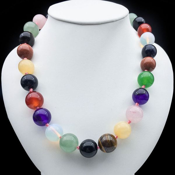 

12mm natural crystal stone beaded handmade energy pendant necklaces party club punk yoga jewelry for women girl, Silver