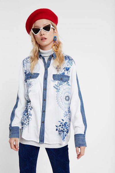

women's blouses & shirts spanish wind patchwork printed shirt, White