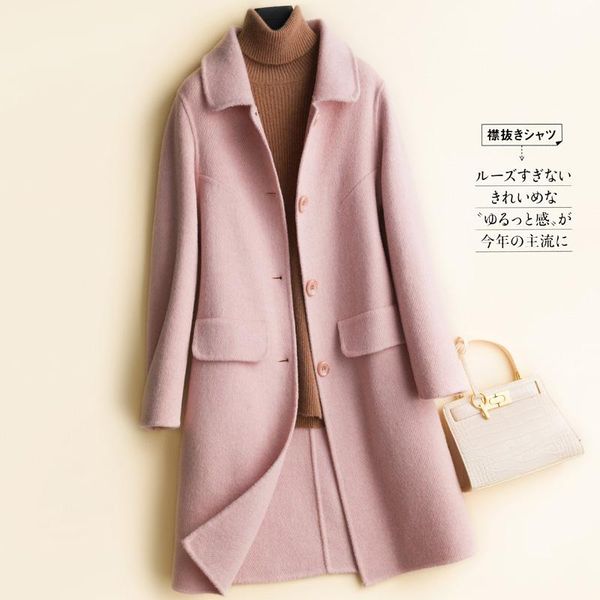 

women's wool & blends 2021 winter 100% coat women double-sided woolen jackets famale clothes long coats elegant manteau femme hiver sqq, Black