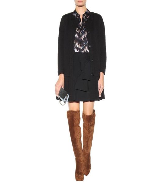 

boots est platform brown suede women winter vintage heels over the knee plus size 45 ship, Black