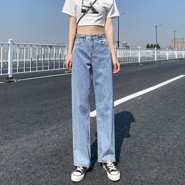

high waist women's fashion jeans trousers for female mom denim pants girls, Blue