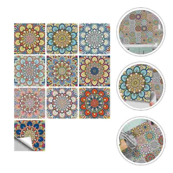 

wall stickers 10pcs adhesive mandala sticker room tile paste kitchen retro decor