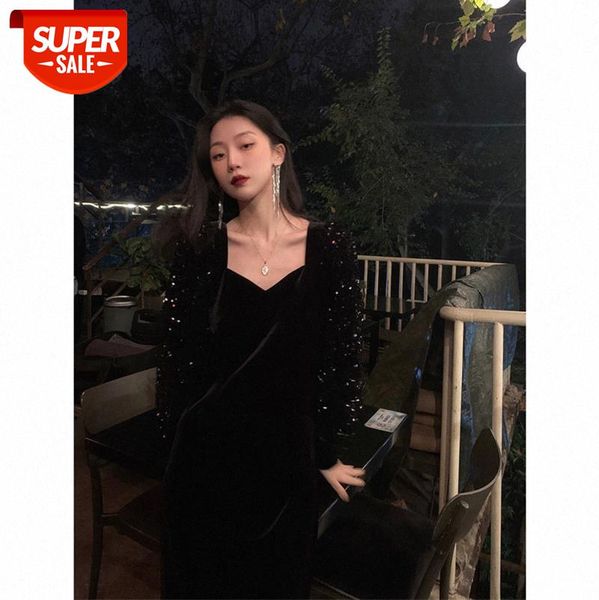 

retro elegant annual meeting shirt star club velvet stitching sequined party skirt net red #bc80, White;black