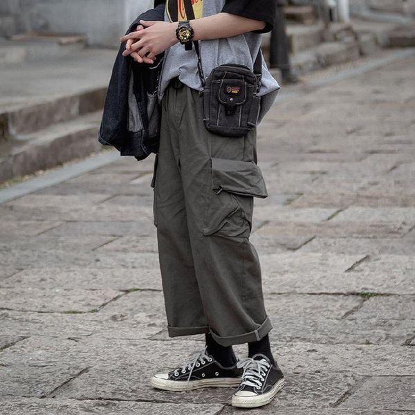 

men's pants 2021 spring and summer youth solid color loose overalls fashion casual straight black / army green s-2xl