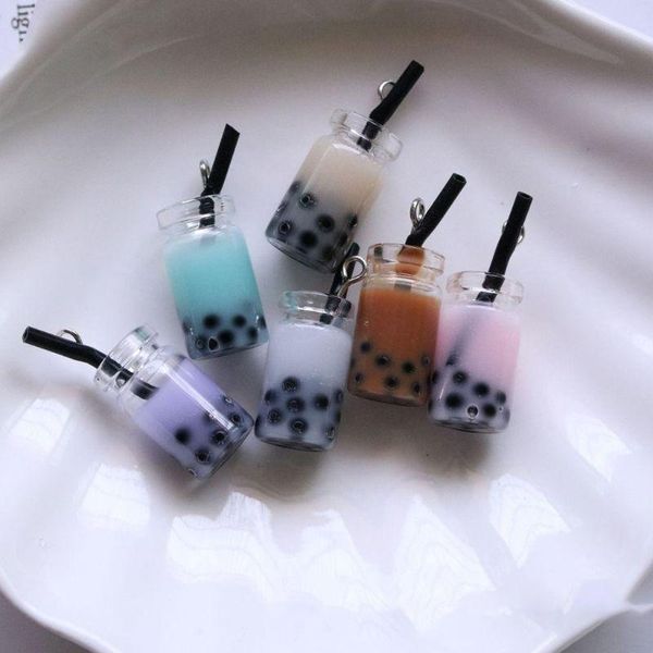 

charms 5pcs 3d miniature kawaii pearl milk tea cup pendants resin figurine for diy jewelry craft earring keychain accessories, Bronze;silver