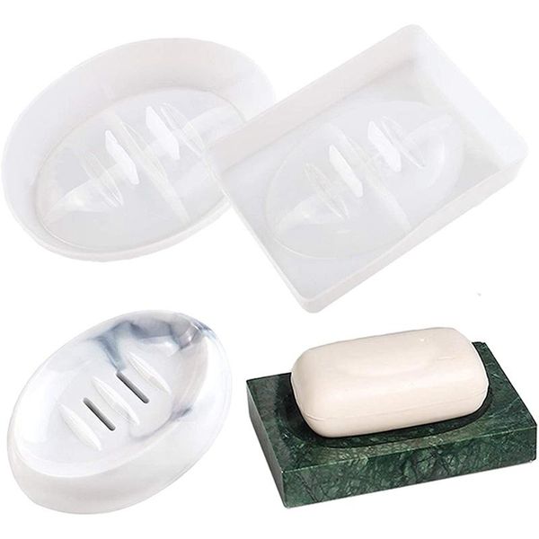 

craft tools 2pcs silicone soap dish resin mold oval/square drain box epoxy casting mould home organizer