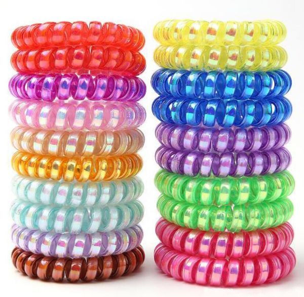 

2021 new pink colored telephone wire cord headbands for women elastic hair bands rubber ropes hair ring girls hair accessories wholesale, Silver