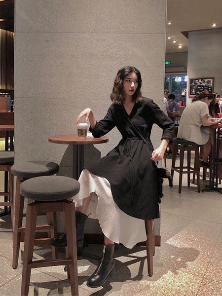 

two large autumn size piece women's suit cover belly show thin french minority age reducing foreign style susp, Black;gray