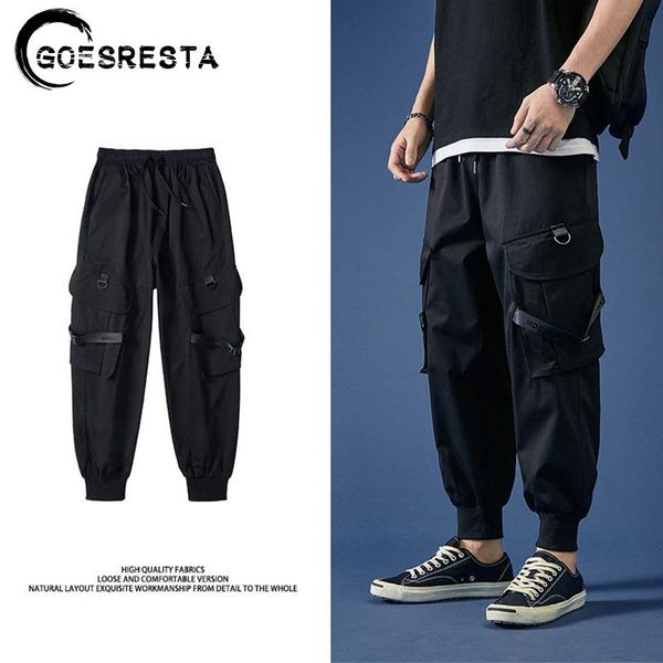 

men's pants streetwear men brand 2021 hip hop jogger multi-pocket cargo trousers harajuku harlan loose fashion casual, Black