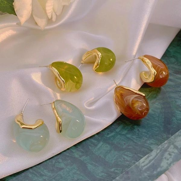 

resin dangle earrings for women lady korean style candy colors simple small c shaped short pendientes jewelry, Silver