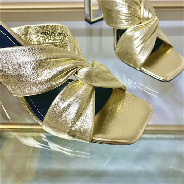 

slippers women's shoes 2021 summer large size crystal heel cross belt thick square head sandals and, Black