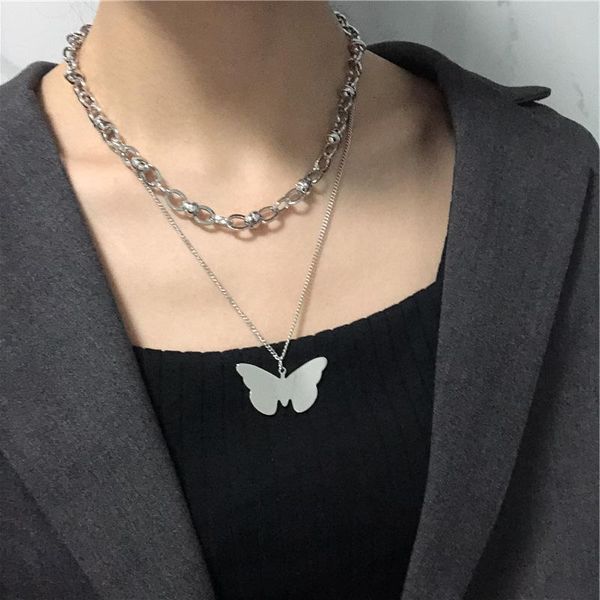 

fashion wild butterfly necklace street hip hop double accessories chains, Silver