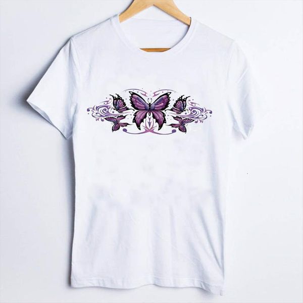 

tees print printing cartoon watercolor women t shirts butterfly 90s trend clothes lady clothing female, White