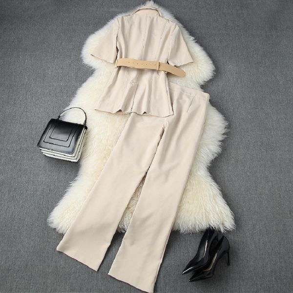 

shorts autumn fashion 2 piece designer women chain belt blazer coats+straight long pant sets work suits lady, White;black