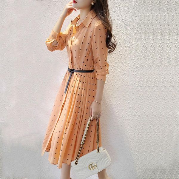 

casual dresses 100% silk dress women elegant style dot printed long sleeve turn down neck fashion, Black;gray