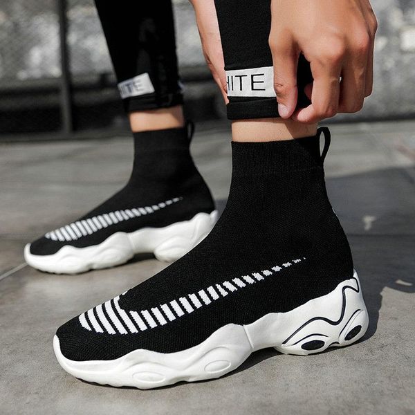 

boots high slip on sock shoes women breathable anti-ski flat platform sneakers men causal man trainers footwear tenis, Black