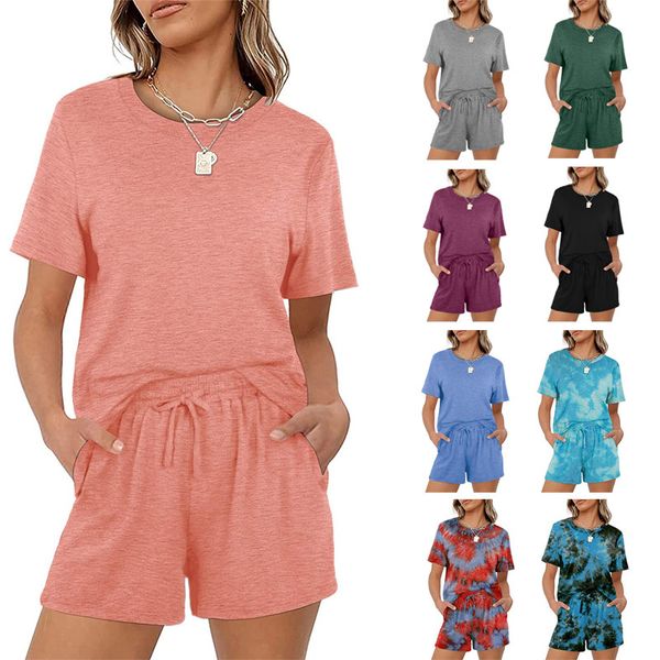 

2021 women's tracksuits casual plain color short sleeve elastics and pocket shorts set, Gray