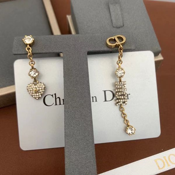 

2021 new designer family asymmetric silver needle diamond earrings long tassel temperament net red earrings for women, Golden