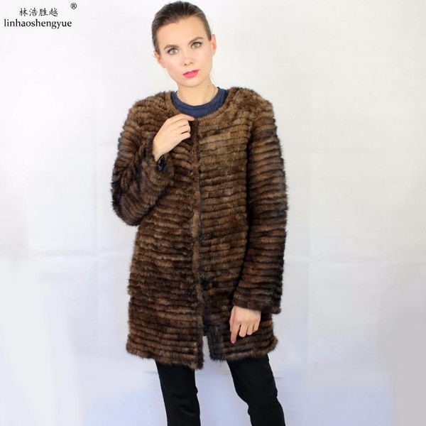 

women's fur & faux linhaoshengyue 2021 fashion real mink women coat 75 cm, Black