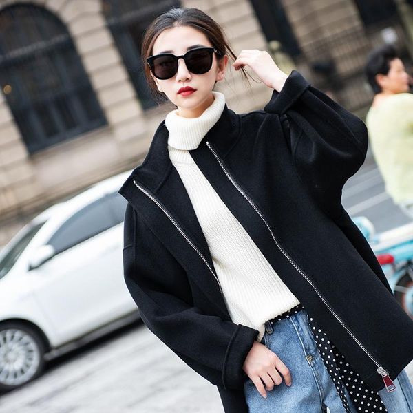 

women's wool & blends coat women casual winter double sided jacket streetwear windbreaker abrigos mujer invierno 2021 1836 yy689, Black