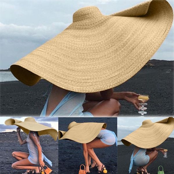 

stingy brim hats women straw cap cover oversized sunshade beach hat fashion large wide sun anti-uv protection foldable, Blue;gray
