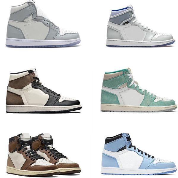 

travi scot dark mocha 1s high boots shoes turbo green wolf grey sail pn dust university blue big children youth mens women sneakers, Black