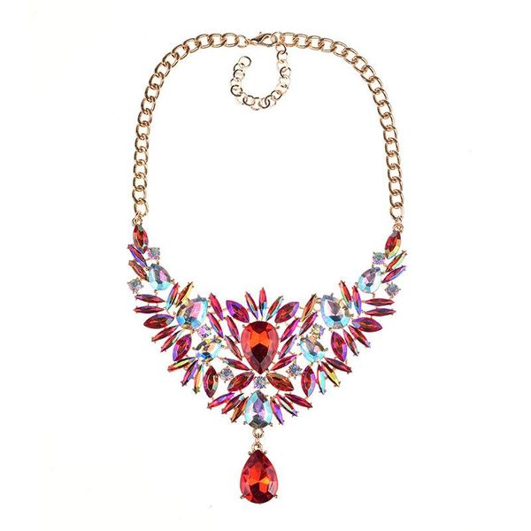 

multicolored luxurious maxi rhinestone dangle pendant marquise crystal stone collar chokers necklaces for women party, Golden;silver