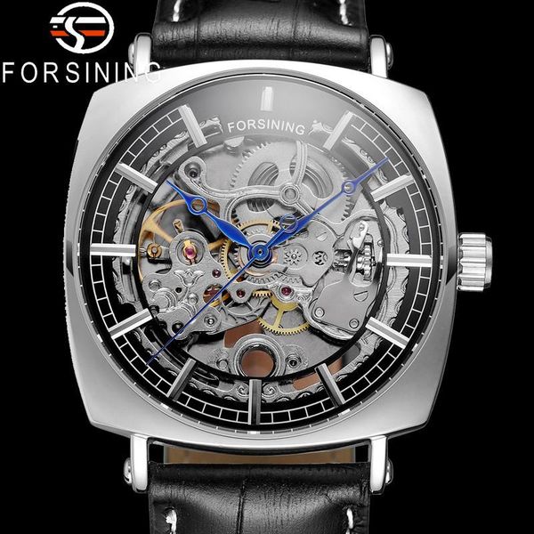 

wristwatches forsining automatic mechanical men wristwatch military sport male clock skeleton genuine leather man watch 815, Slivery;brown